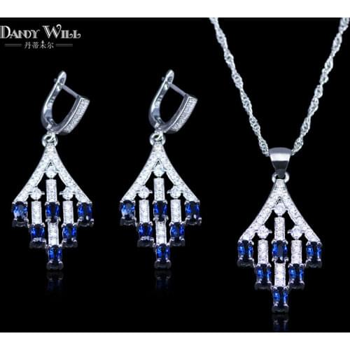Top Quality Blue Zircon Silver Color Jewelry Sets Earrings/Pendant/Necklace For Women Russian Style Best Present Girl