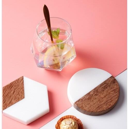 10 cm Creative thickening marble Mosaic solid wood insulation non-slip coasters round hexagonal coasters