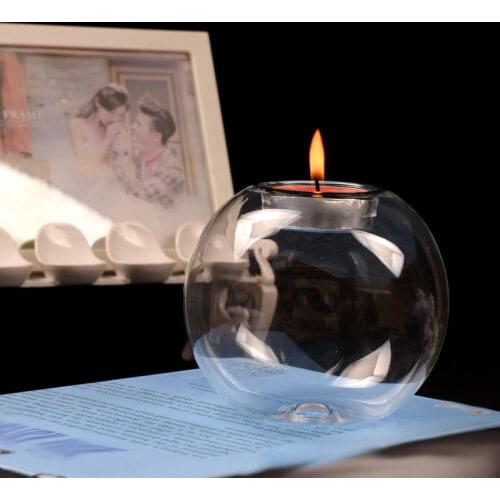 Round Hollow Crystal Glass Candle Holder Wedding Candlestick Home Decor for Living Room Bedroom GQ
