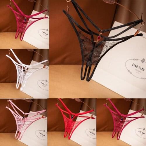 Lace Rhinestones Crotch Opening Pendant G-String Rhinestone Underwear Thong Sexy Women Panties Sexy Underwear