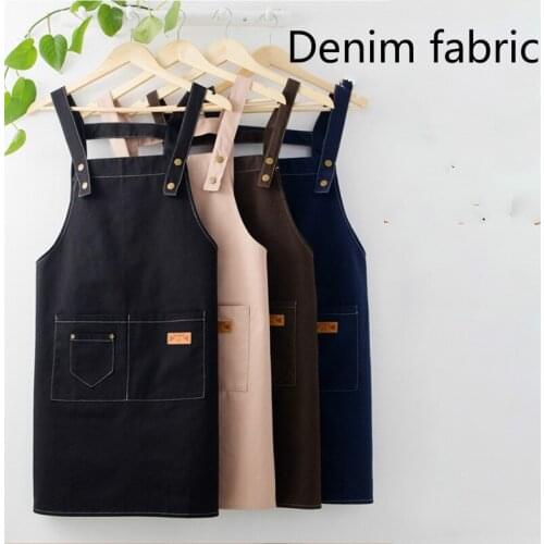 Direct selling solid color high-end denim apron work gifts kitchen coffee shop apron oversleeve aprons for woman buffalo plaid