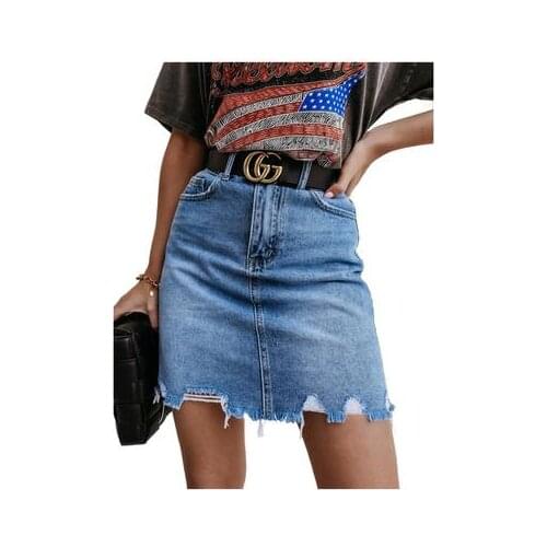 Summer New Solid Women Casual Fashion Collage Pocket Denim Irregular Skirt Fashion Slim Mini Bust Skirt Woman