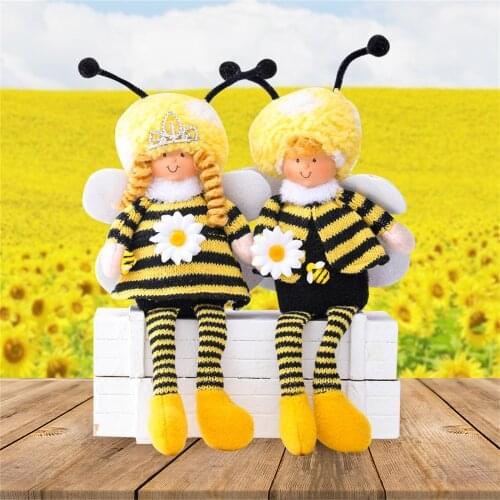 Cute Bee Girls Boys Dwarf Plush Toy Long Leg Knitted Wool Doll Ornaments Insect Bumblebee Plush Doll Bee Festival Decorations