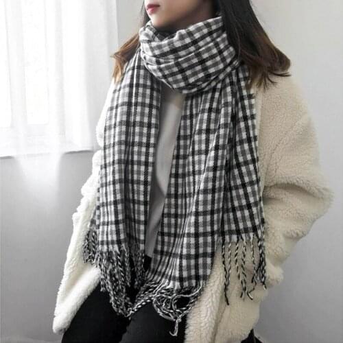 Mingjiebihuo New arrival Fashion Autumn and winter Korean Long Student Plaid Japanese Fresh Thicken warm long scarf