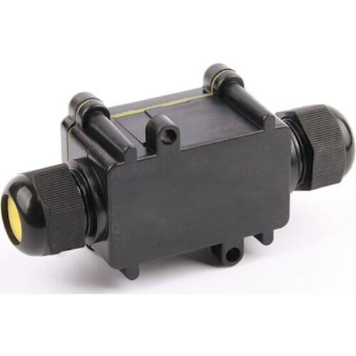 Mini IP68 Waterproof Connection Box Black UVSunproof Outdoor one in one out plastic enclosure with cable gland & 3 way terminals