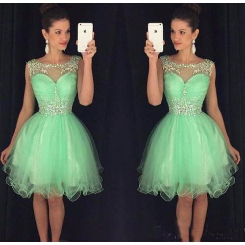 Fashion Mint Green Homecoming Juniors Dresses Beaded Tulle A-Line Cocktail Dresses Prom Gown Graduation Vestidos De Fiesta