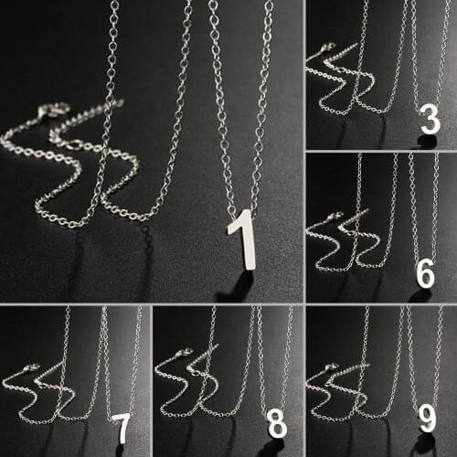 Fashion Silvery Women/Mens Jewelry Stainless Steel Arabic Numerals Number 0 1 2 3 4 5 6 7 8 9 Pendant Long Necklace Xmas Gift