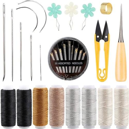 Imzay Leather Sewing Kit With Sewing Needles Waxed Thread Awl Threader And other accessories Suitable For Craft DIY Beginner