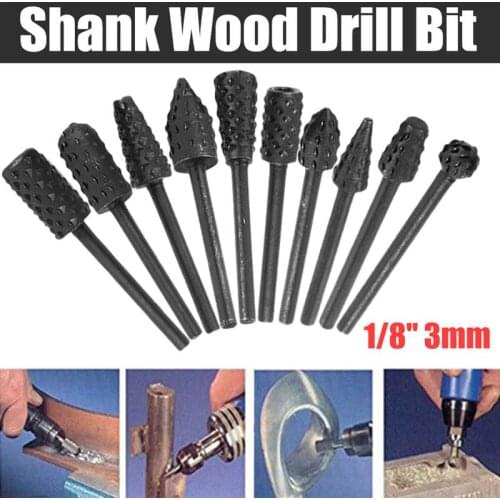 1/8'' 3MM Shank Wood Drill Bit Mini Rotary Rasp File Burr Set 10 PCS/ Set