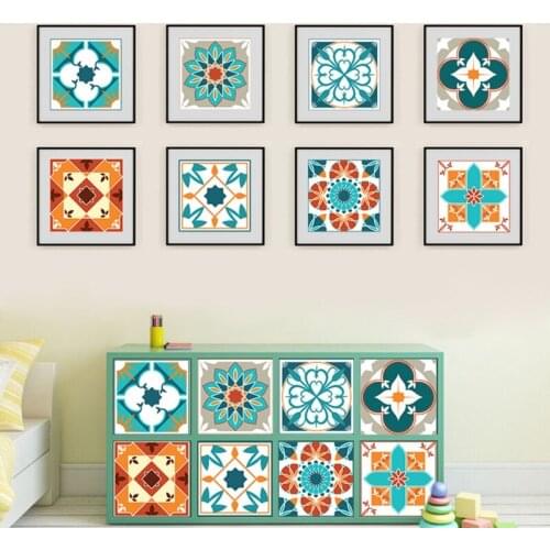 Mandala Style Tile Stickers For Living Room Kitchen Retro 3D Waterproof Mural Decal Bathroom Decor DIY Self-Adhesive Wallpaper