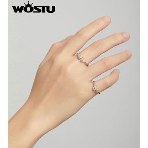 WOSTU 2021 New S925 Sterling Silver Butterfly Zircon Little Finger Open Ring For Women Girls Kids Fine Jewelry Gift Anel BNR178