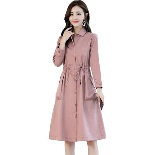 New Thin Trench Coat Women Spring Autumn Single-breasted Long Windbreaker Students Casual Tops Plus size female Trench Coat H769