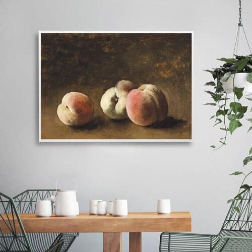 Peaches Still Life Oil Painting On Canvas Poster Vintage Art Print Kitchen Wall Decoration Pictures Dining Room Restaurant Decor