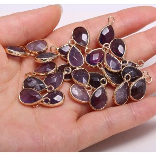 Natural Stone Pendants Drop Shape in Section Semi-precious Stone Edging Necklace Pendant for DIY Jewelry Making Size 10x14 mm