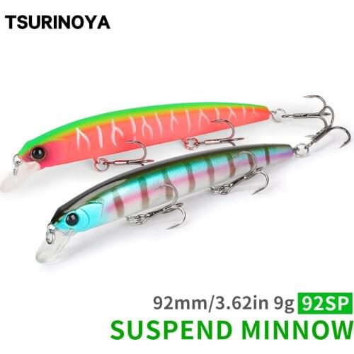 New TSURINOYA 92SP DW78 Suspend Minnow Fishing Lure 92mm 9g Long Casting Wobbler Bait Artificial Baits With 3 Hooks Jerkbait