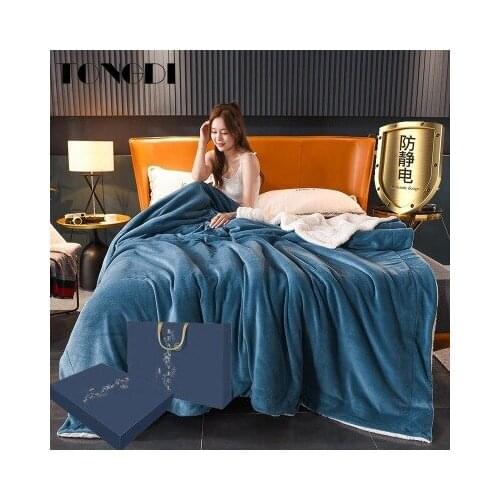 TONGDI Woolen Raschel Blanket Soft Double Plush Thickened Heavy Warm Elegant Fleece Luxury For Cover Sofa Bed Bedspread Winter