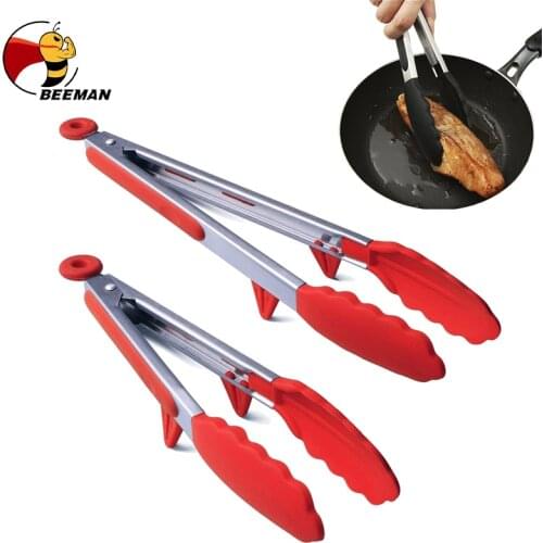 Silicone BBQ Grilling Tong Salad Bread Serving Tong Non-Stick Kitchen Barbecue Grilling Cooking Tong with Joint Lock and Stand