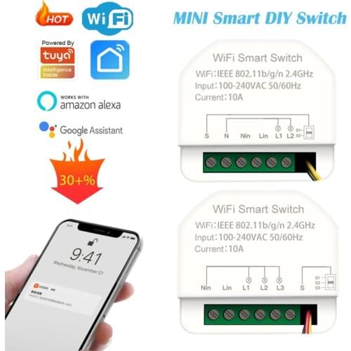 2gang 3gang Wifi Mini 10A Smart DIY Switch Tuya APP Remote Control Timer Support with Alexa Google Assistant Voice Control