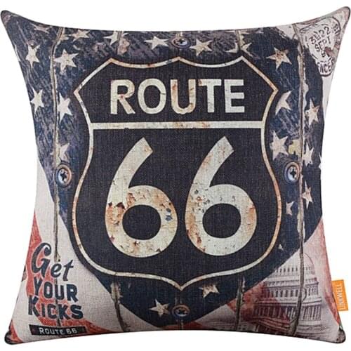 Vintage American Map Route 66 Pattern Soft Linen Pillow Case Removable Cushion Cover Sofa Bed Car Decor
