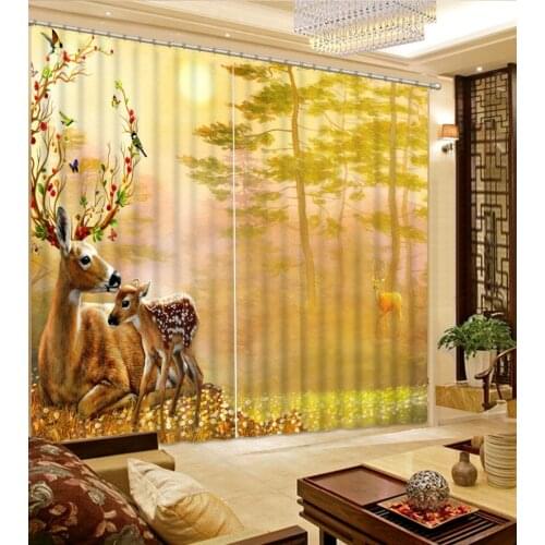 Blackout curtain yellow scenery curtains 3D Curtain Luxury Blackout Window Curtain Living Room