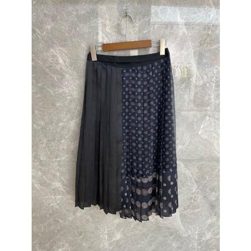 Summer High 2021 Quality Women Prints Patchwork Pleated Casual Midi Skirt For Ladies 2 Color Tutu