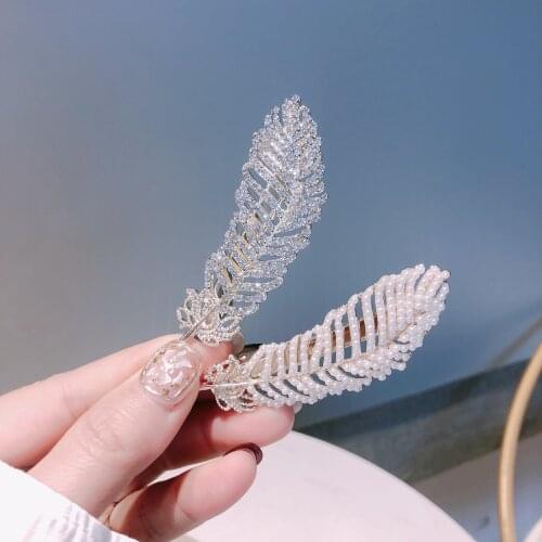 Fashion Rhinestone Feather Hair Barrette Hair Clip Hairpin Girls Shining Crystal Hair Accessories Women Headdress Wholesale