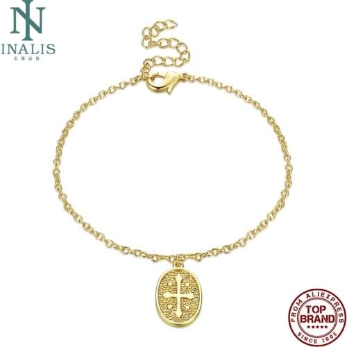 INALIS Gold Color Women Bracelets Charm Design Oval Shape Cross Bracelet Hot Sale Fashion Jewelry Birthday Gift For Girlfriend