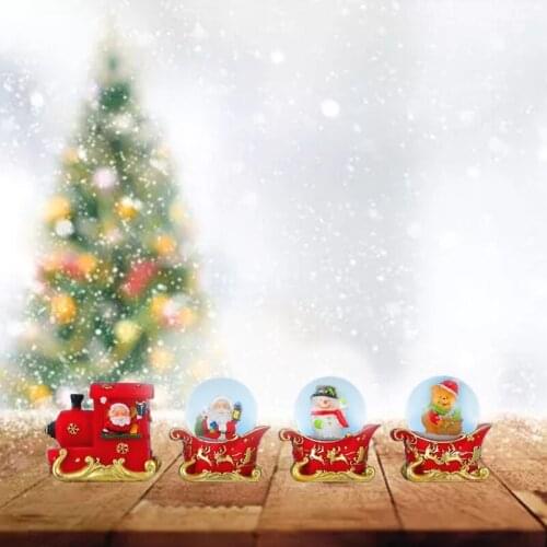 1 Set Christmas Snow Globe Crystal Train Ornament Santa Claus Snowman Elk Sleigh Car Round Ball Xmas Desktop Decoration