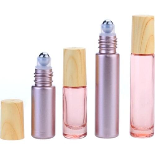 100pcs/lot 5ML 10ML Empty Roller on Essential Oil bottles Thick Rose roll on bottle Wood grain cover