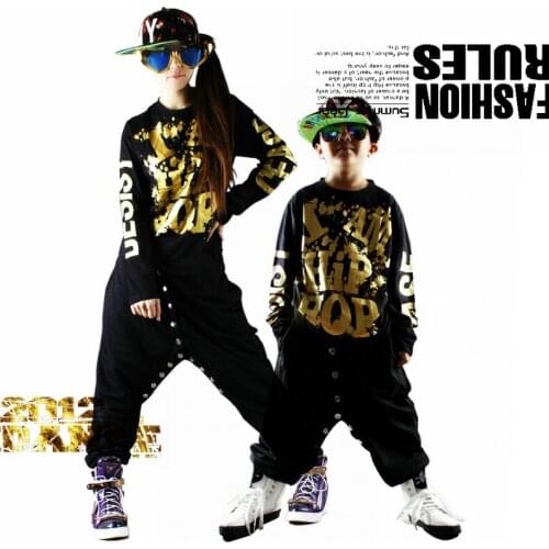 2015 New Fashion Kis Adult hip hop loose top tee jazz dancer Jazz costume gold letter print casual sports t-shirt