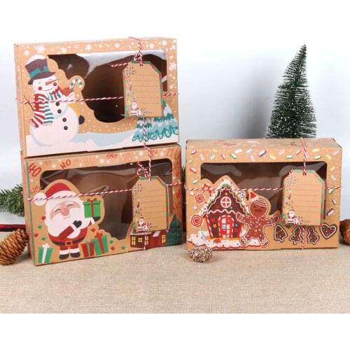 3/6/12pcs Christmas Cookie Box Kraft Paper Santa Candy Gift Boxes Bags Food Packaging Box Christmas Party Kids New Year Navidad
