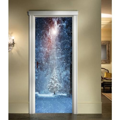 3D Customized Snowing Trees Door Mural Wallpaper mural Wall Print Decal Wall Mural Photo self adhesive door wrap