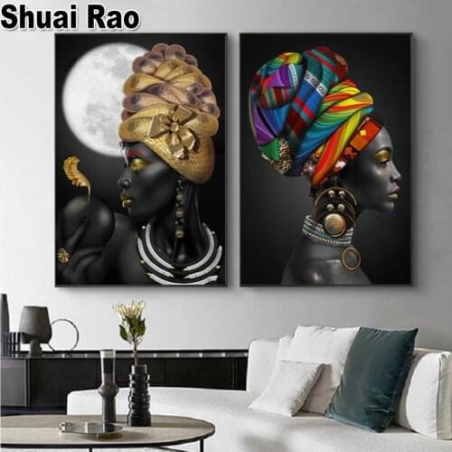 5d Diy diamond painting African Black Women 3d Picture diamond mosaic Full round diamond embroidery Portrait Home Decor