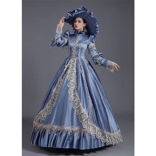 Vintage blue baroque embroidery ball gown dress Renaissance Gown queen dress Victorian/Marie Antoinette Belle