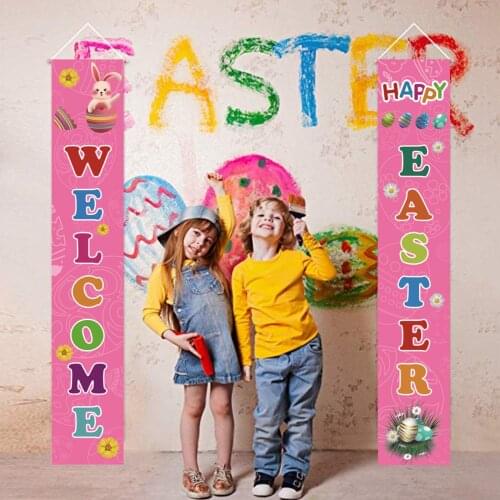 Banner Rabbit Carrot Printing Swallowtail Flag Easter Garland Easter Banner Couplets For Celebration Easter Party