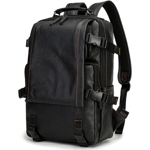 REJS LANGT Large Capacity Men' Backpack Laptop 15.6 Inch Pu Lether Backpack Designer Retro Waterproof Travel Mochila Daypack