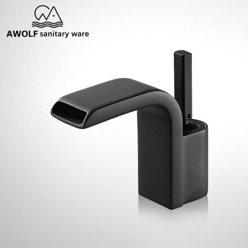 Basin Faucet Bathroom Vessel Sink Waterfall Faucet Solid Brass Black Chrome Deck Mounted Modern Hot Cold Water Mixer Tap ML8048