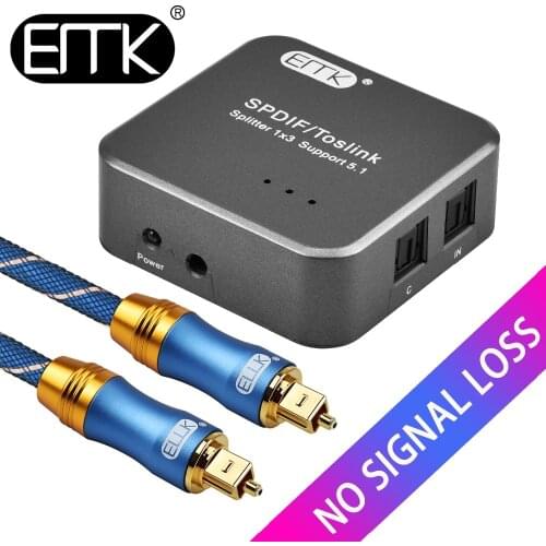 EMK Digital optical audio Splitter SPDIF Toslink Splitter 1 input 3 output speaker DVD PS4 optical Splitter adapter Box 5.1 DTS