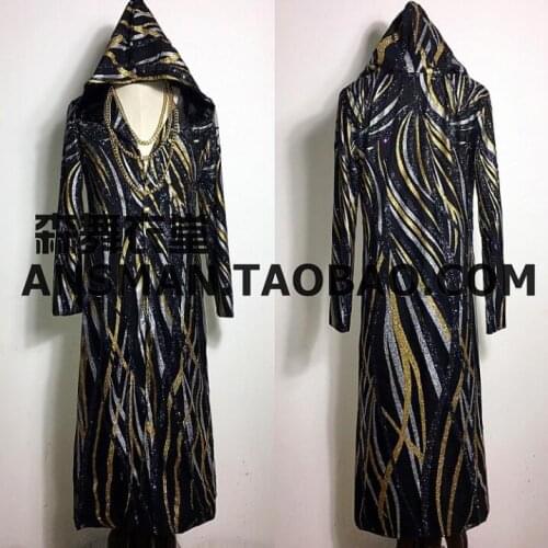 Nightclub DJ male singer GD mens long super flash black gold cloak cloak party show costumes fashion new windbreaker