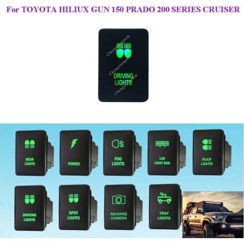 Green LED DIY Switch 12V 3Amp DRIVING LIGHTS Push Button Switch ON OFF For Hilux Prado 150 200 Toyota 2015 Rav4 + Wire