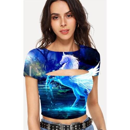 Somepet Horse T shirt Women Animal Tshirt Printed Painting Shirt Print Harajuku Navel Bare Short Sleeve Summer Short Slim O-Neck