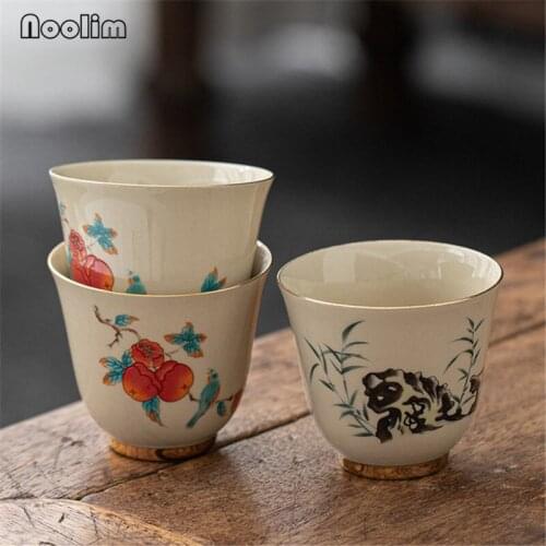 Ceramic Simple Small Tea Cup Porcelain Retro Hand Painted Persimmon Teacups Water Mug Chinese Kung Fu Tea Set Drinkware 50ML