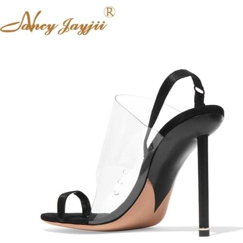 Black PVC Suede Slingback Sandals 2019 Summer Thin Heels Back Strap Classics Party Wedding Shoes Woman Concise 38