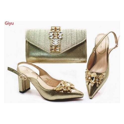 Doershow Italian Shoes With Matching Bags Set Hot African Womens Party Shoes and Bag Sets gold Color Women Sandals!HGX1-7