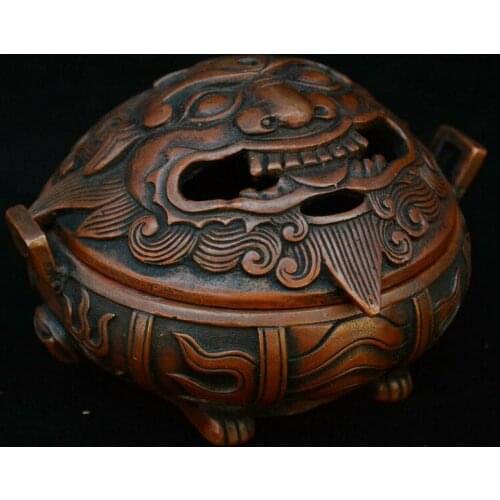 4" ChinaeseBronze Pixiu Brave troops Unicorn Beast Statue Incense Burner Censer