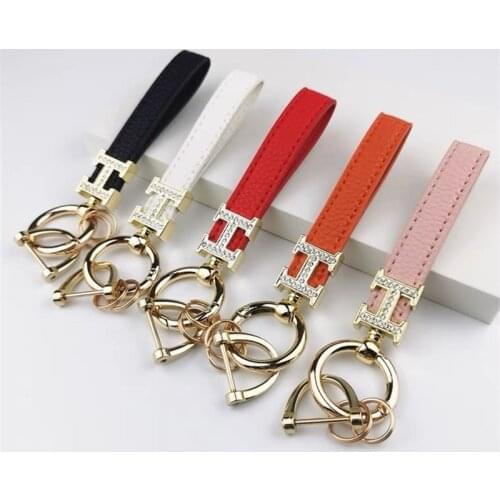 Fashion Luxury Brand diamond Genuine Leather PU Keychain Lanyard Men Women high quality Buckle Car Key Ring Holder Jewelry Gift