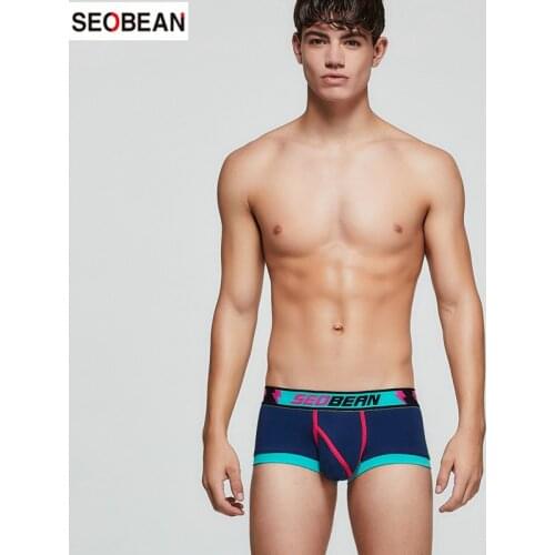 SEOBEAN Mens Underwear Medium Waist Breathable Fashion Patchwork U-pouch Bag U-type Bag Push Up Sexy Boxers