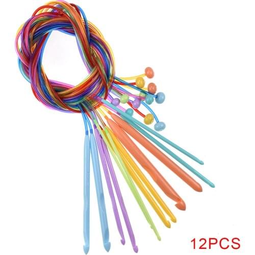 12pcs 3.5mm-12mm Crochet Hooks Set with Cable Long Plastic Carpet Weaving Rug Weave Knitting Needles
