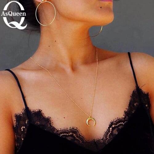 New Summer Crescent Moon Necklace Female Gold Silver Color Maxi Choker Necklaces for Women Wholesale