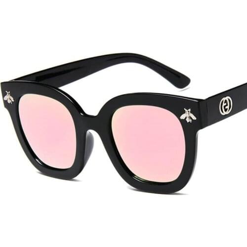 Vintage Round Big Size Oversized Mirror Sunglasses Women Brand Designer Frame Lady bee Sun Glasses Cool Retro zonnebril dames